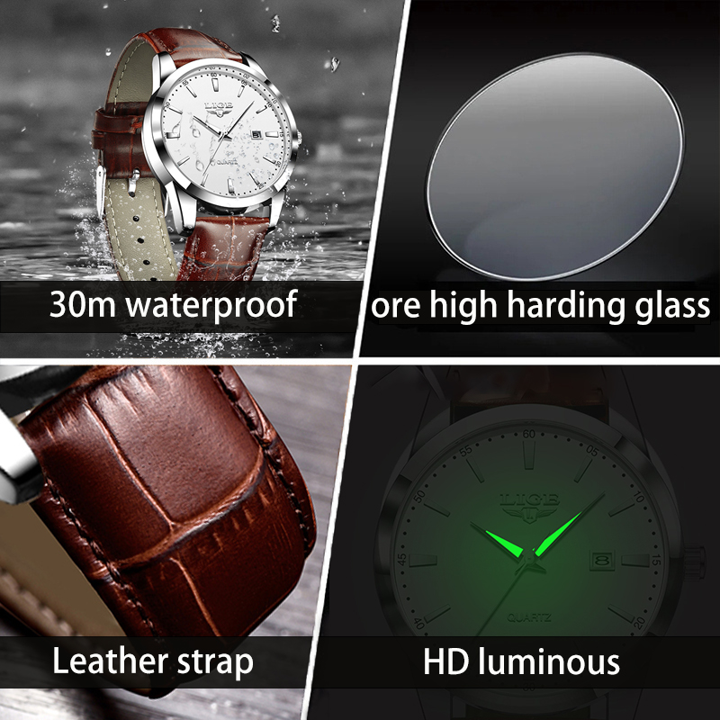 LIGE Man Watch Fashion Leather - đánh giá và giá Leather Watch Band Men