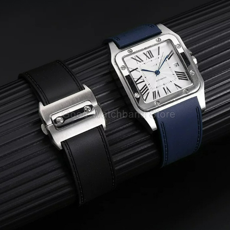 Black Blue High Quality Rubber - đánh giá và giá Cartier Watch Santos