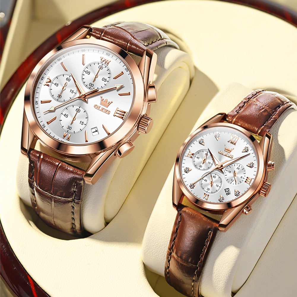 OLEVS Couple Watch for Men Wom - đánh giá và giá Leather Watch Band Men