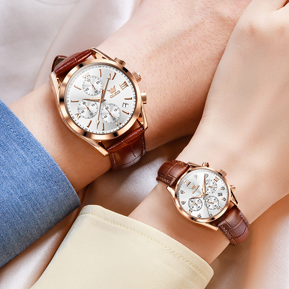 OLEVS Couple Watch for Men Wom - đánh giá và giá Leather Watch Band Men